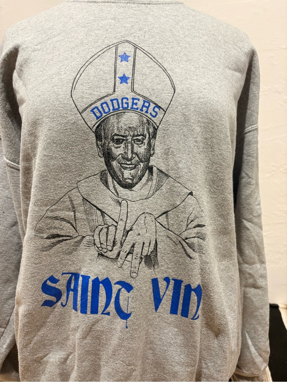Saint Vin Dodger crewneck sweater.